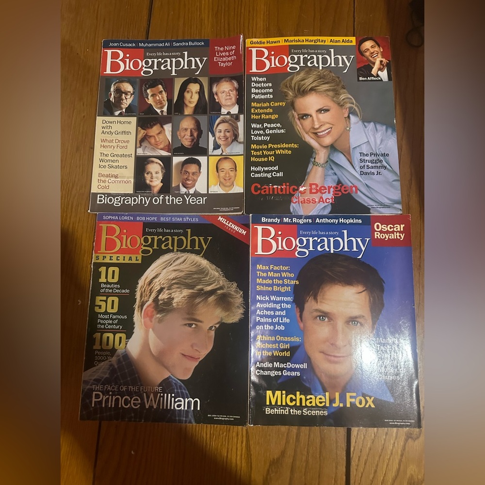 Biography magazine 4 issues December 1999-March 2000 with Prince William issue